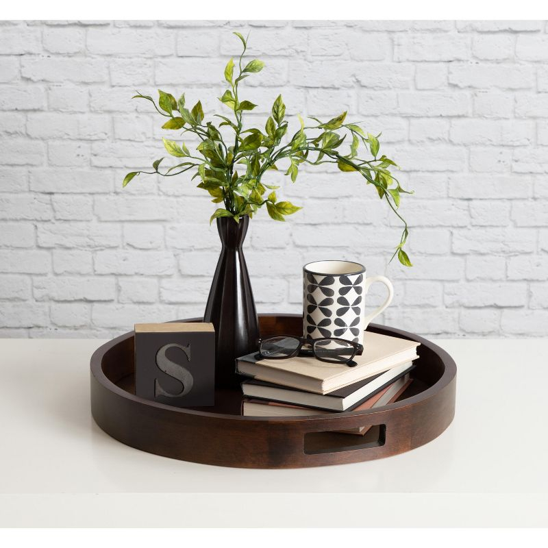 Kate and Laurel Hutton Tray, 18" Diameter, Walnut Brown