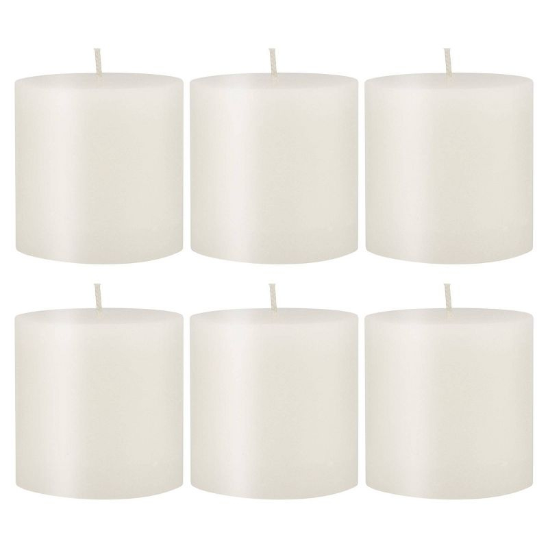 3"x3" 6pk Unscented Flat top Smooth Pillar Candles White - Stonebriar Collection: Machine-Poured, 40hr Burn Time, Cotton Wick