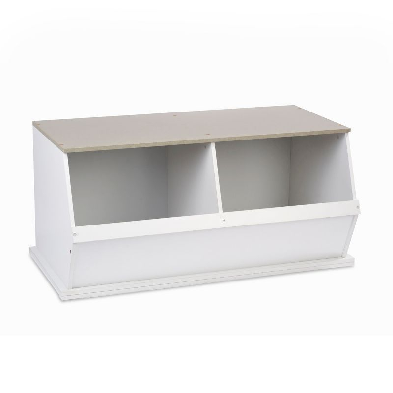 Badger Basket Two Bin Stackable Storage Cubby - White/Gray Woodgrain (White)