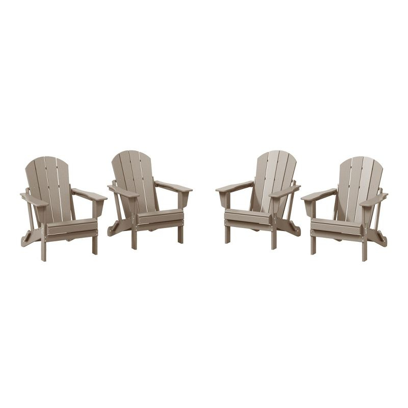 WestinTrends Malibu HDPE Outdoor Patio Folding Adirondack Chair (Set of 4), Weather Wood