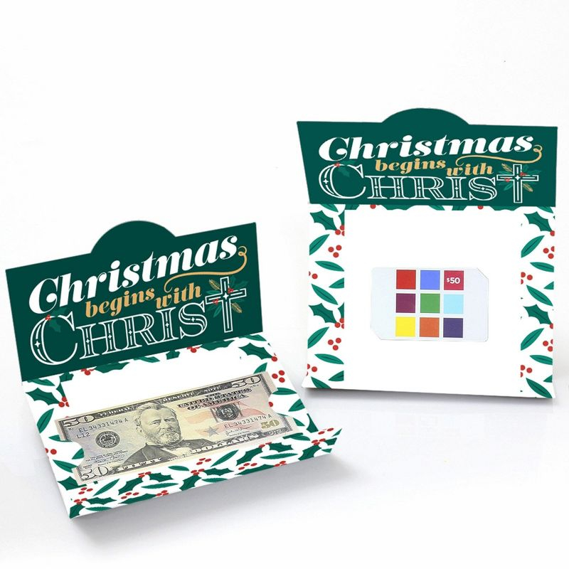 Big Dot of Happiness Religious Christmas - Merry Christmas Cross Money and Gift Card Holders - Set of 8