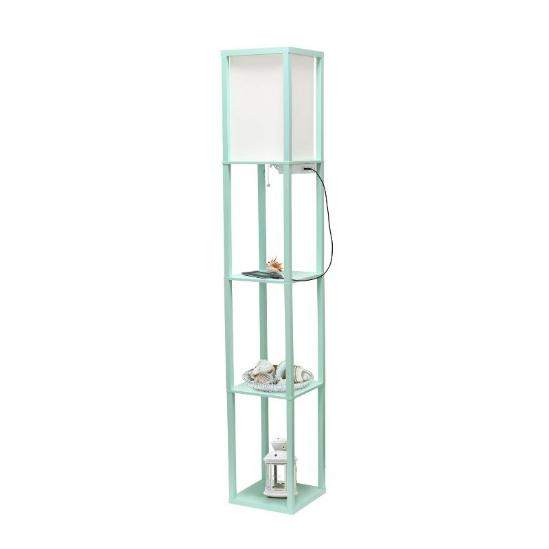 Creekwood Home Classix 62.5" 3-Tier Storage Floor Lamp with Charging Ports and Outlet Aqua Green