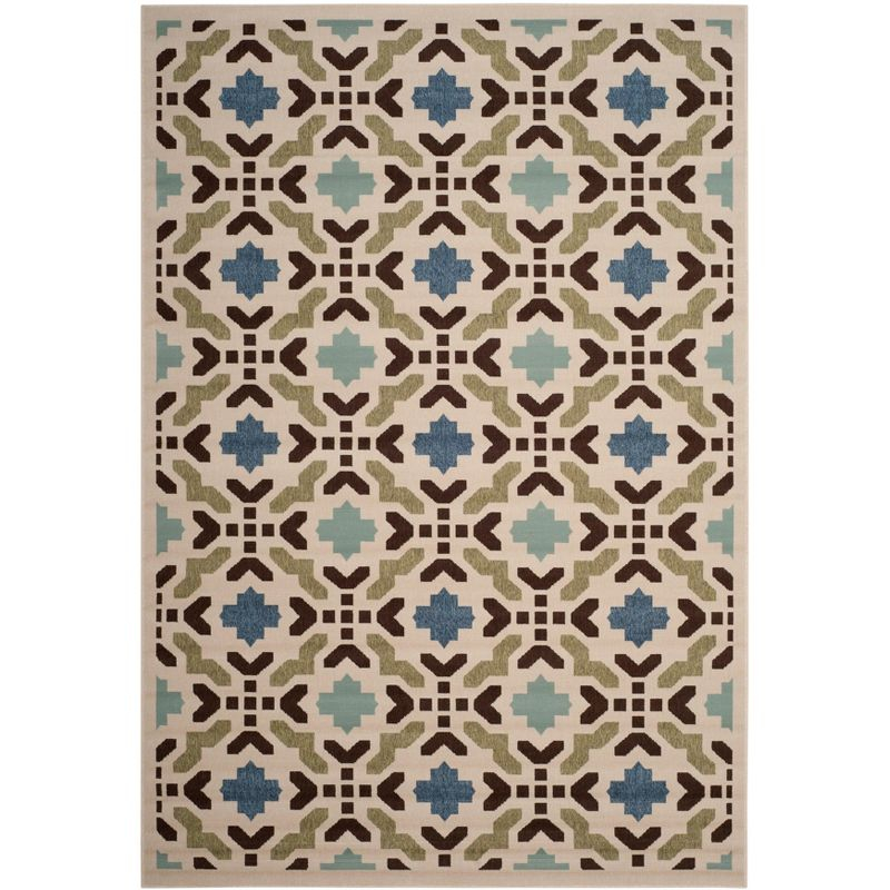 Veranda VER080 Power Loomed Indoor/Outdoor Area Rug - Cream/Aqua - 6'7"x9'6" - Safavieh.