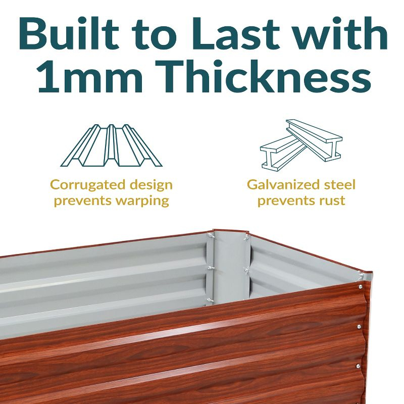 Sunnydaze Hot Dip Galvanized Steel Rectangle Raised Garden Bed for Plants, Vegetables, and Flowers - 48" L x 11.75" H - Woodgrain