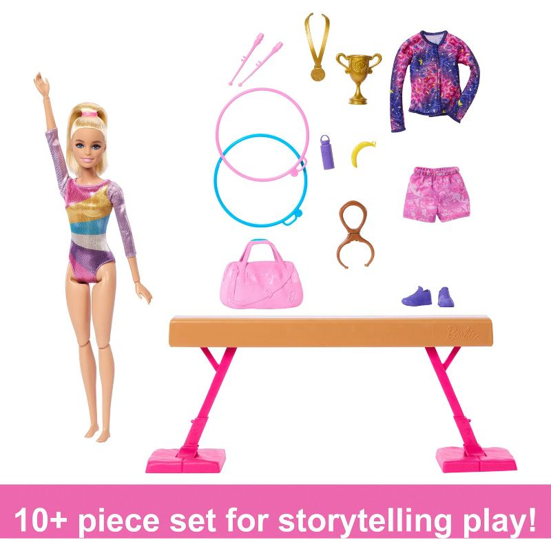 Barbie Gymnastics Playset with Blonde Fashion Doll, Balance Beam, 10+ Accessories & Flip Feature with Blonde Hair