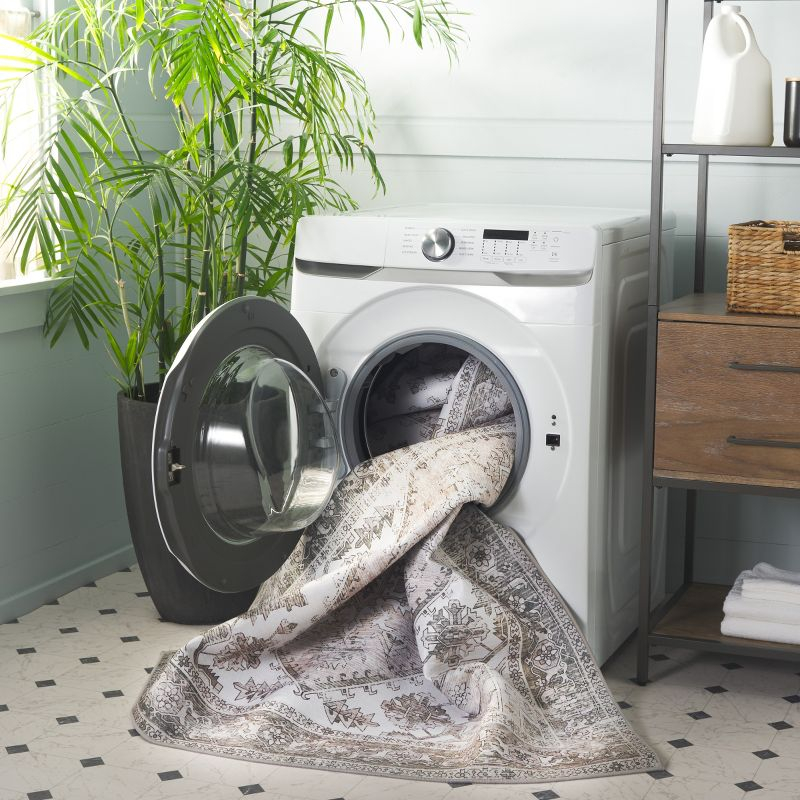 Tucson Vintage Persian TSN102 Power Loomed Machine Washable Skid-Resistant Indoor Area Rug - Beige/Grey - 8'x8' - Safavieh
