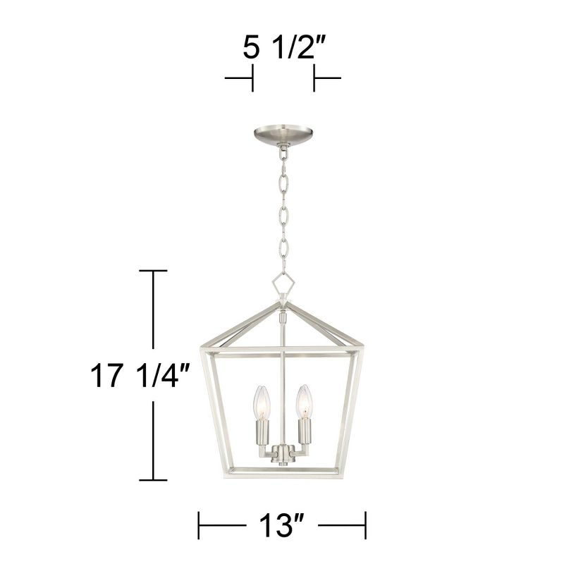 Franklin Iron Works Queluz Brushed Nickel Pendant Chandelier 13" Wide Modern Industrial Geometric Cage 4-Light Fixture for Dining Room Kitchen Island