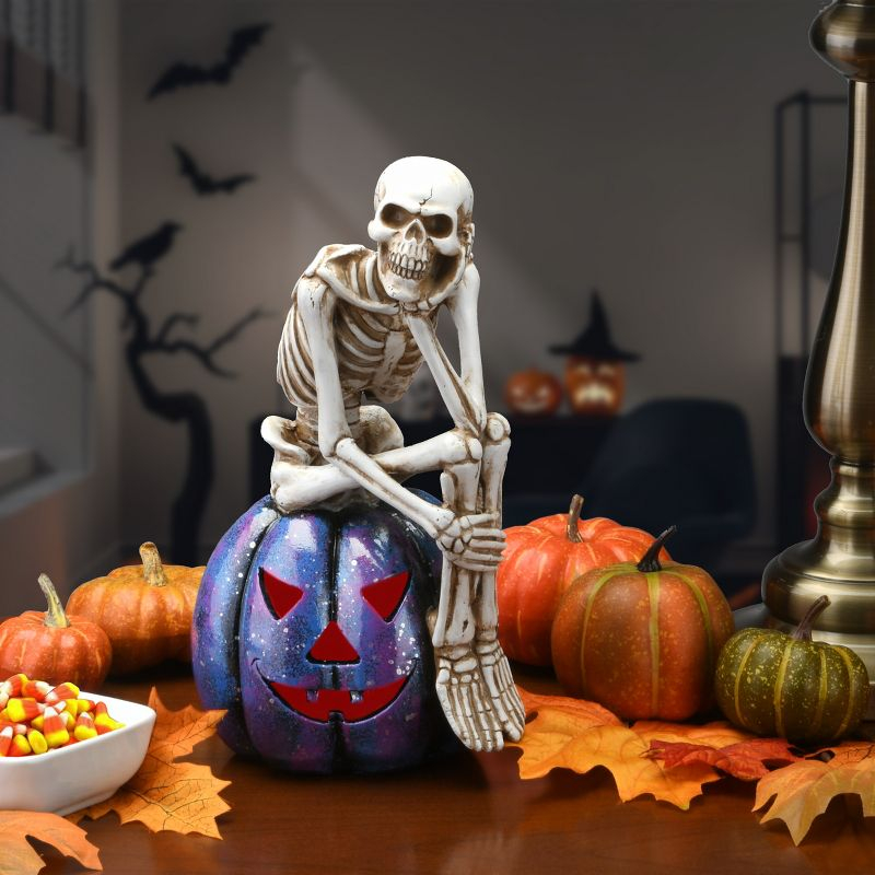 11" LED Lit Skeleton on Purple Galaxy Pumpkin - National Tree Company