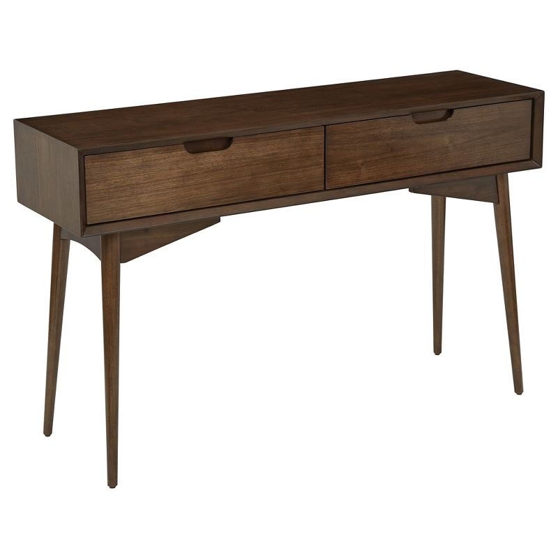OSP Home Furnishings Copenhagen Console Table Walnut: 47.75" Wide, 2 Drawers, Wood Frame & Surface