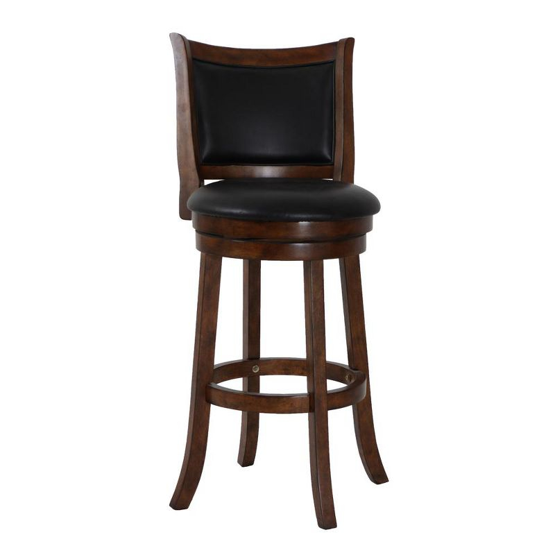 New Classic Furniture, Bristol Wood Swivel Bar Stool with PU Seat in Dark Brown, Brown