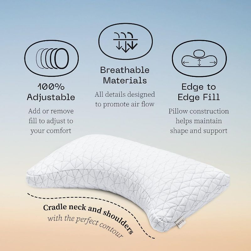 Coop Home Goods The Original Crescent Adjustable Pillow, Queen Bed Pillows for Shoulder, Neck & Head Support - Medium Firm for Back & Side Sleeper