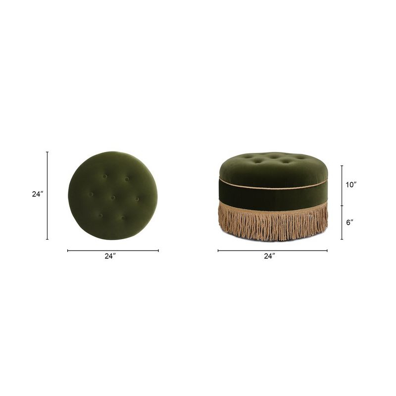 Jennifer Taylor Home Yolanda 24" Round Upholstered Accent Ottoman, Olive Green Performance Velvet