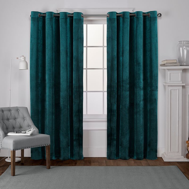 Set of 2 84"x54" Velvet Heavyweight Grommet Top Window Curtain Panel Teal - Exclusive Home: Light Filtering, Modern Style