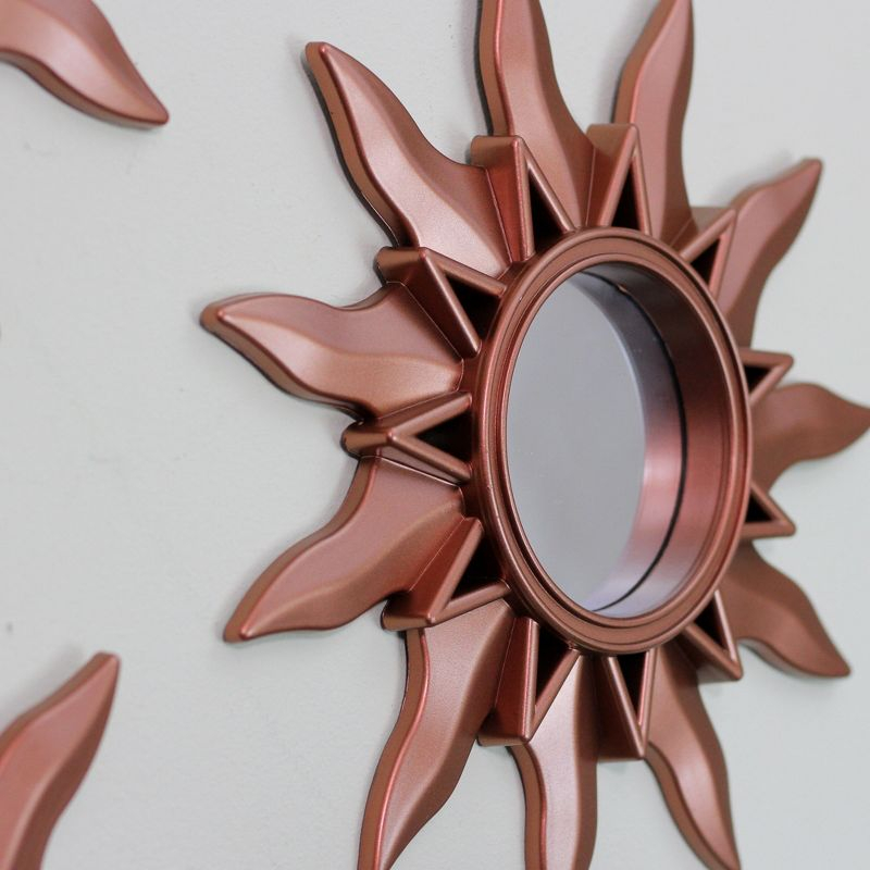 Northlight Set of 3 Mayan Sunburst Matte Copper Round Mini Mirrors 9.5"