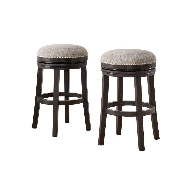 Set of 2 Clara Swivel Bar Height Stools Dark Brown - Alaterre Furniture: Upholstered, Rubberwood Frame, Fixed Height