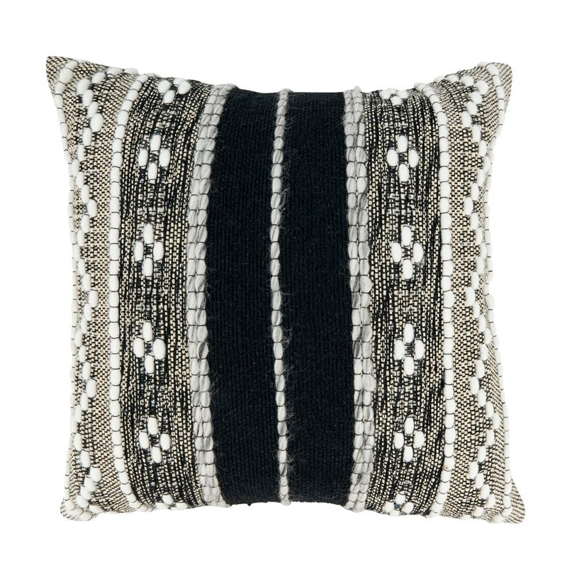 Saro Lifestyle Crafted Multi-Pattern Poly Filled Throw Pillow, Black, 18"x18"