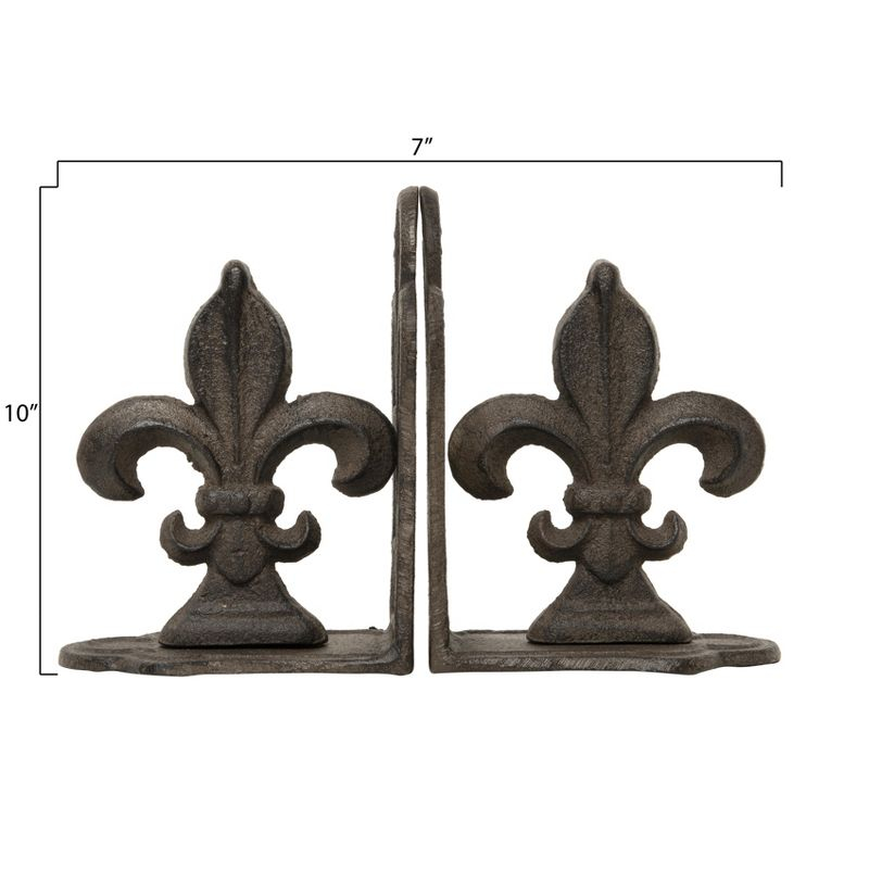 Storied Home Decorative Metal Fleur de Lis Bookends, Brown, Set of 2