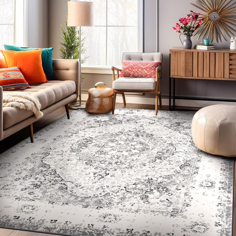 World Rug Gallery Vintage Oriental Distressed Medallion Gray 3'3" x 5' Area Rug:  Stain-Resistant,  Low Pile,  Pet Friendly