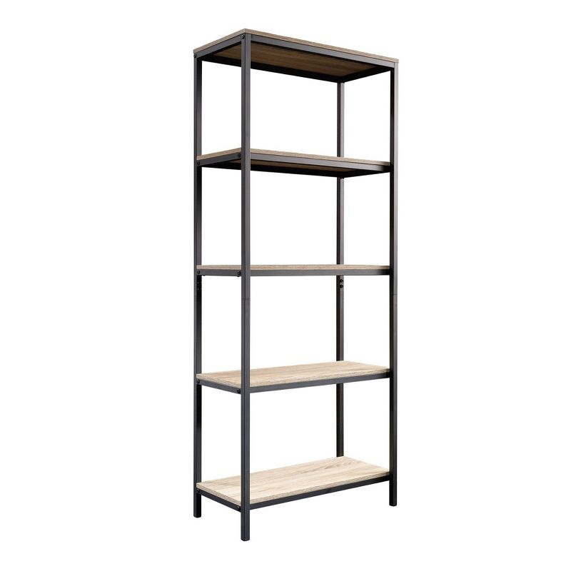 Sauder 56" North Avenue Tall Bookshelf Charter Oak: Scandinavian Style, 4-Tier Metal Frame Shelving