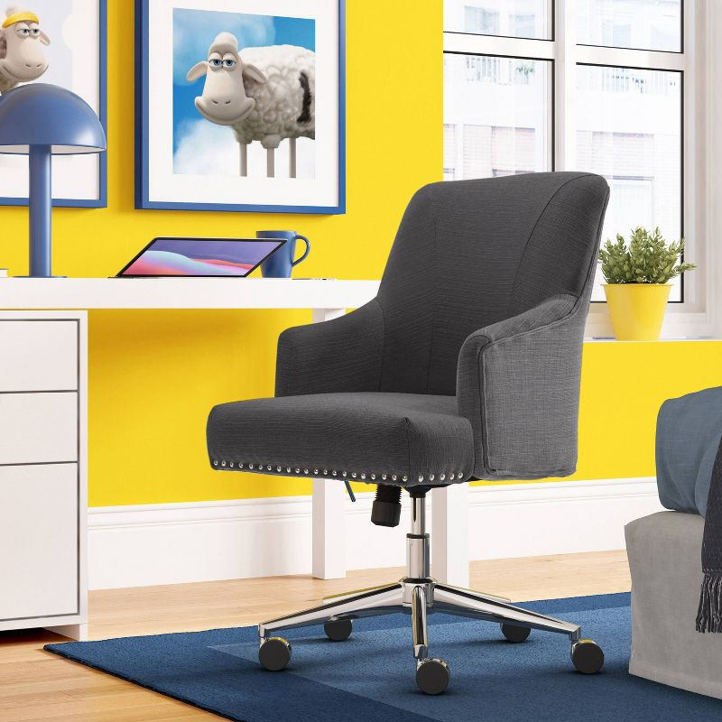 Style Leighton Home Office Chair Inviting Graphite - Serta: Mid-Back, Twill Fabric, Adjustable