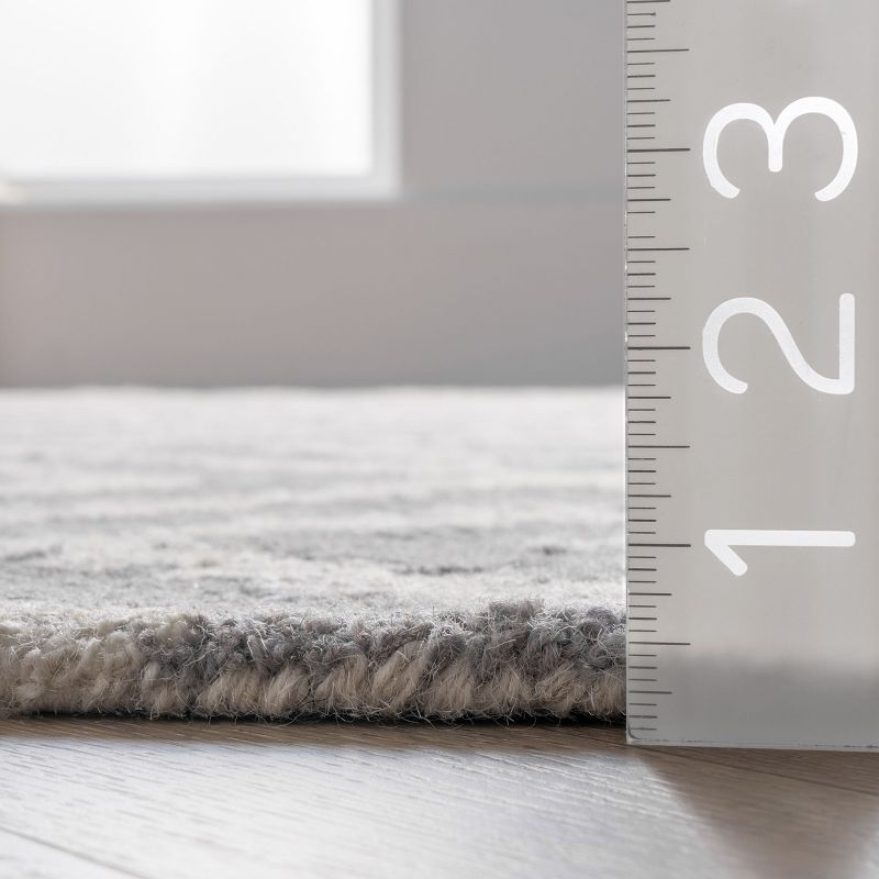 Nuloom Kellee Geometric 5 Round Wool Indoor Area Rug for Living Room Bedroom Dining Room Kitchen, Grey/White