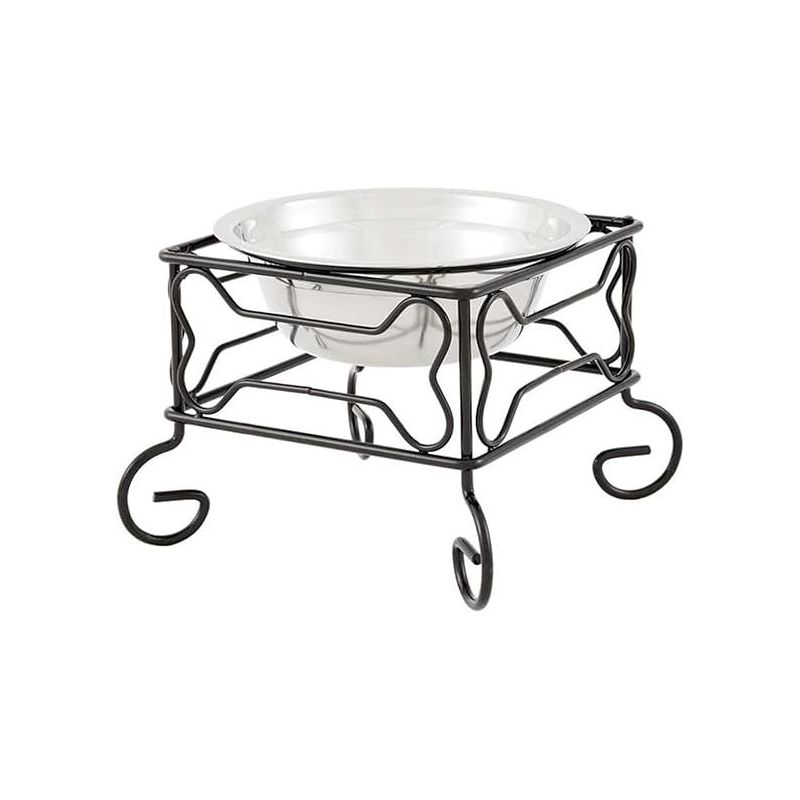 YML 5-Inch Wrought Iron Stand with Single Stainless Steel Feeder Bowl