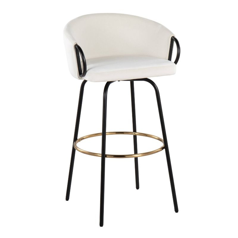 LumiSource Set of 2 Claire Barstools Black/Cream: Upholstered Velvet, Swivel, Fixed Height