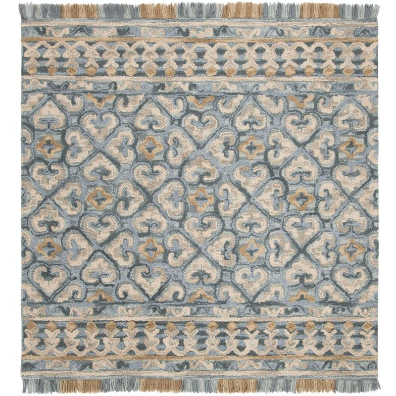 Blossom BLM420 Hand Tufted Area Rug - Light Beige/Blue - 6'x6' - Safavieh.