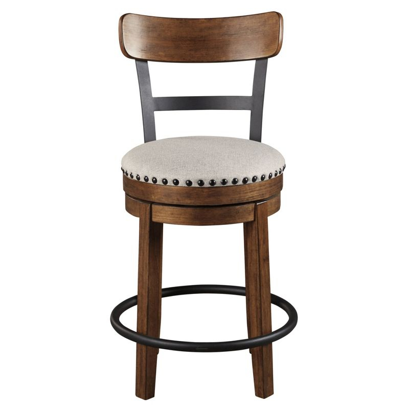 Signature Design by Ashley Valebeck Upholstered Swivel Counter Height Barstool Brown: Polyester, Wood Frame, Fixed Height