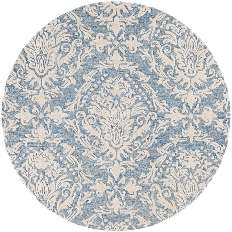 Blossom BLM107 Hand Tufted Indoor Accent Rug - Blue/Ivory - 4' Round - Safavieh
