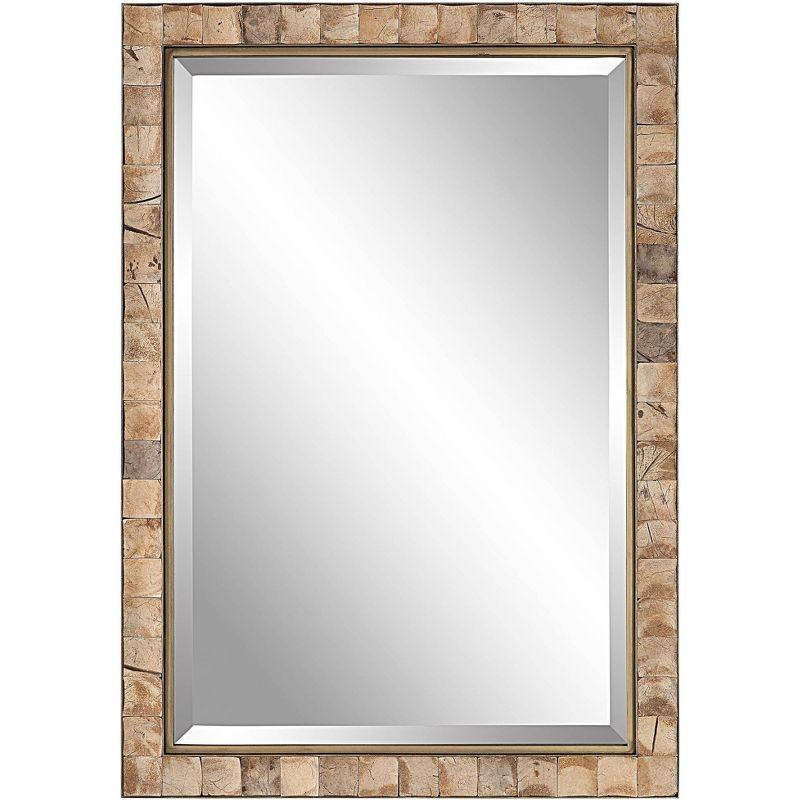 Uttermost Rectangular Vanity Decorative Wall Mirror Rustic Beveled Dark Gold Polished Coconut Frame 27 3/4" Wide for Bathroom