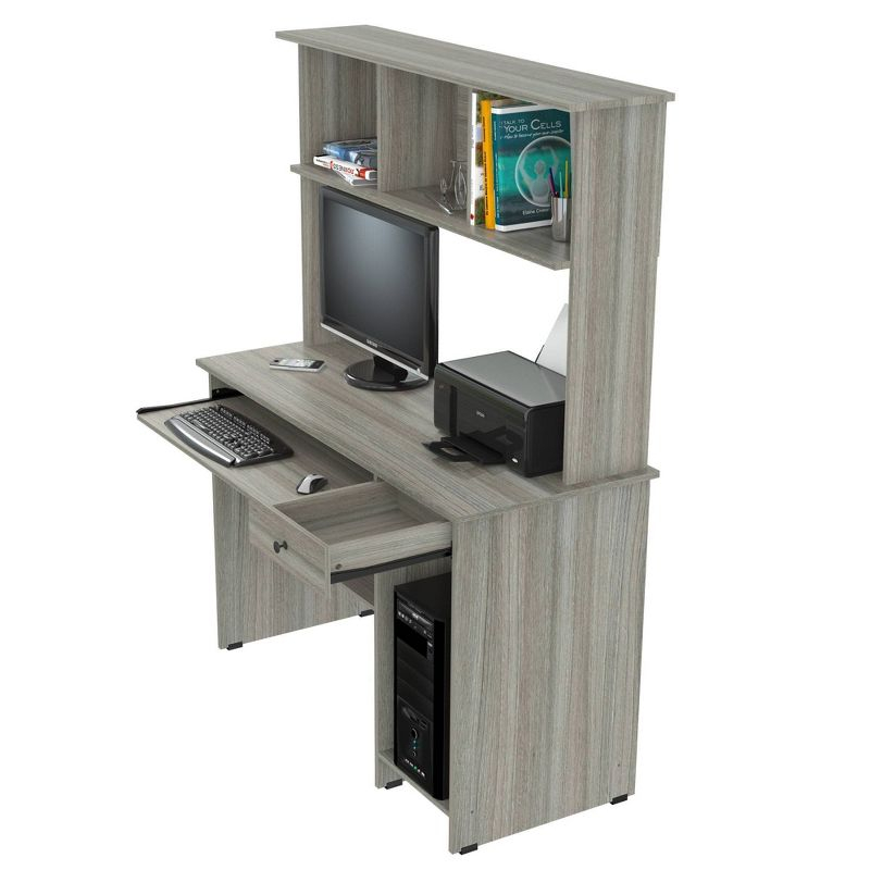 Computer Work Center with Hutch Gray - Inval: Melamine, MDF, Slide-Out Keyboard Tray