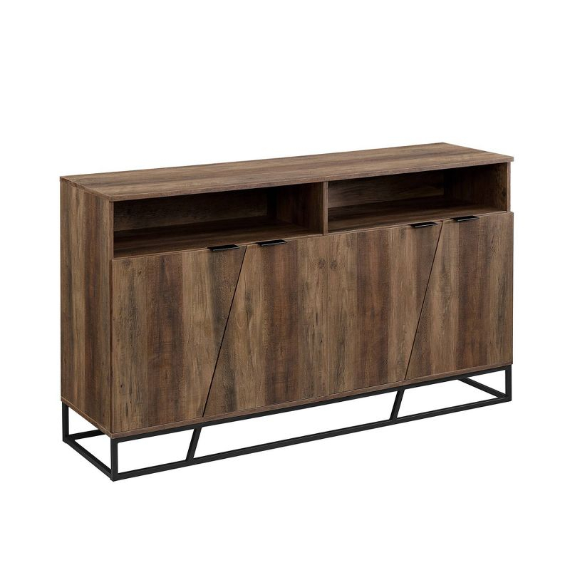58" 4 Door Contemporary Storage Console Sideboard Rustic Oak - Saracina Home: Modern Laminated MDF Credenza