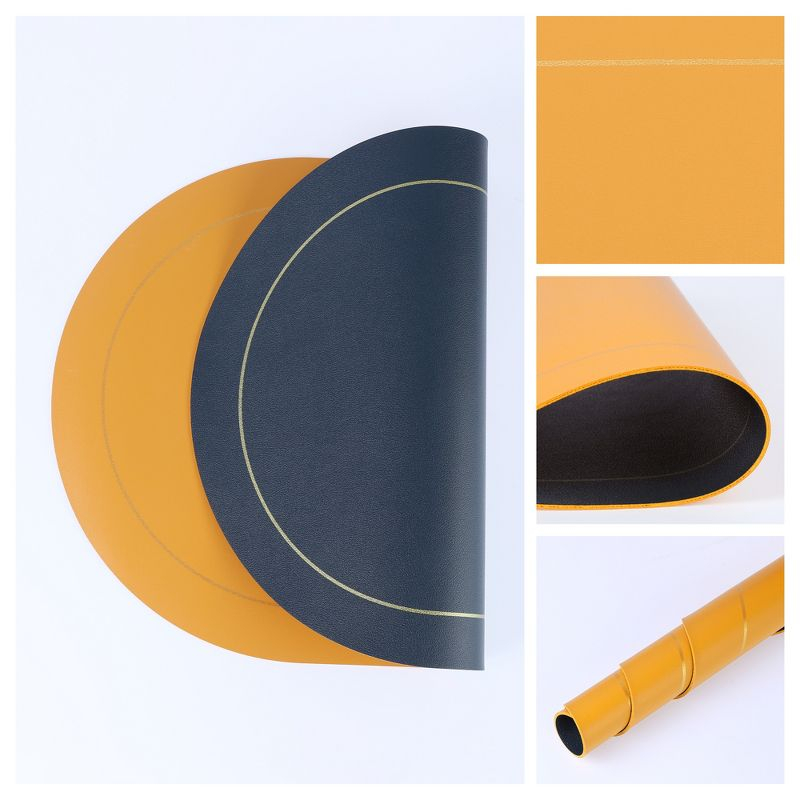 REGALWOVEN Faux Leather Kitchen Washable Heat Resistant Table Placemats 6 Pcs Blue/Yellow