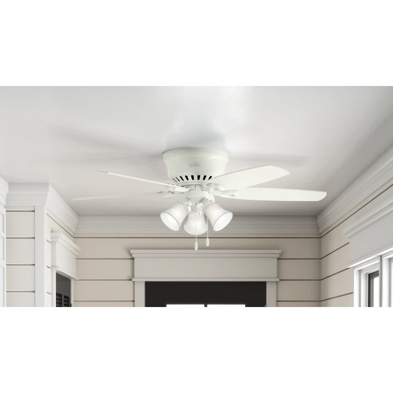 42" Builder Low Profile Ceiling Fan (Includes LED Light Bulb) White - Hunter Fan: 5-Blade, Reversible Motor, Flush Mount