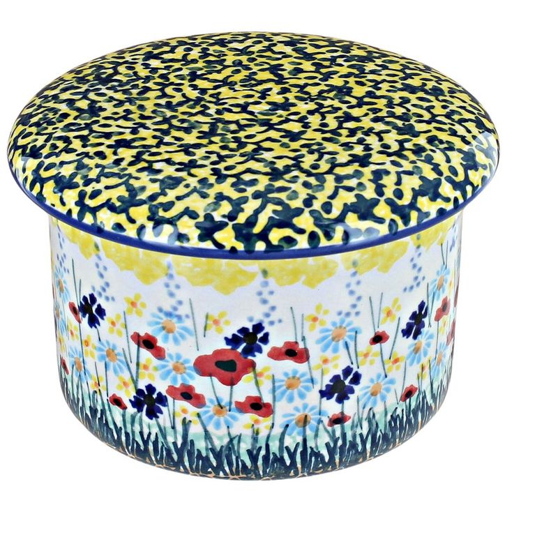 Blue Rose Polish Pottery Prairie Garden French Butter Dish