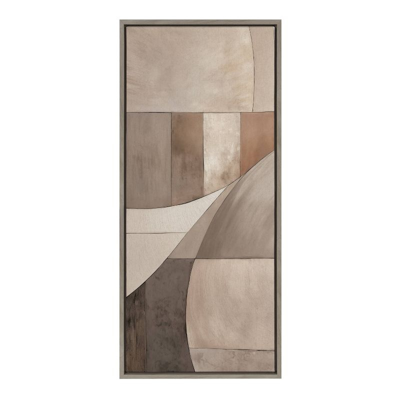 Kate & Laurel All Things Decor 18"x40" Sylvie Curved Grid Abstract on Neutral Linen Framed Canvas by The Creative Bunch Studio Gray