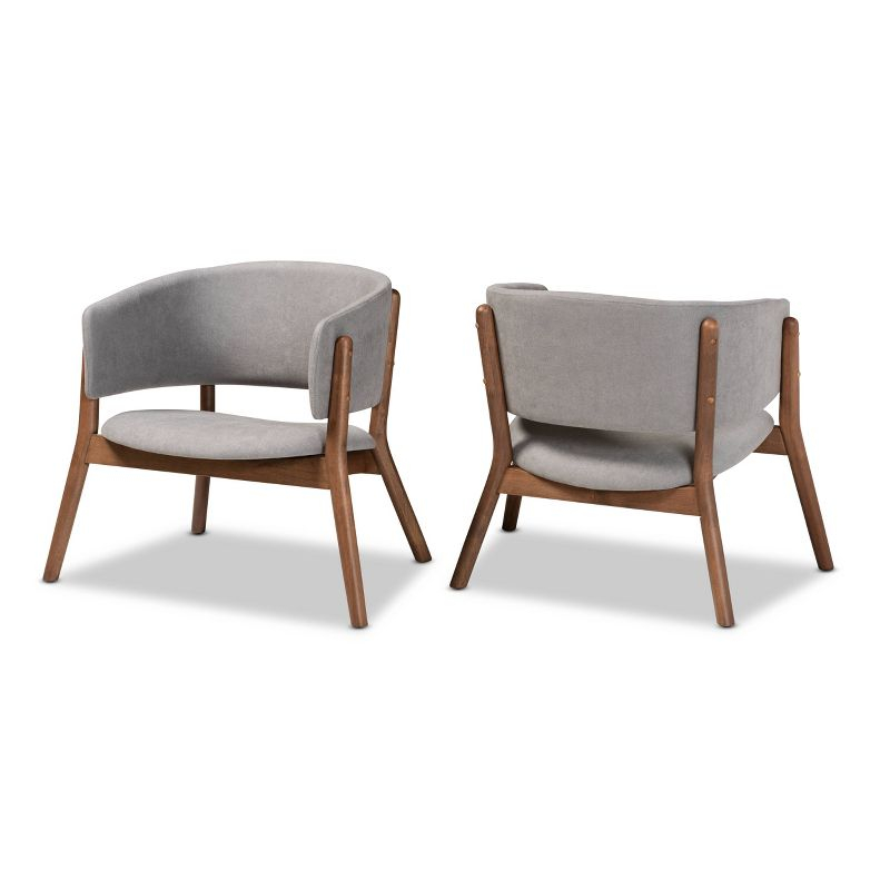 2pc Baron Fabric Upholstered and Wood Living Room Accent Chair Set Light Gray/Walnut Brown - Baxton Studio
