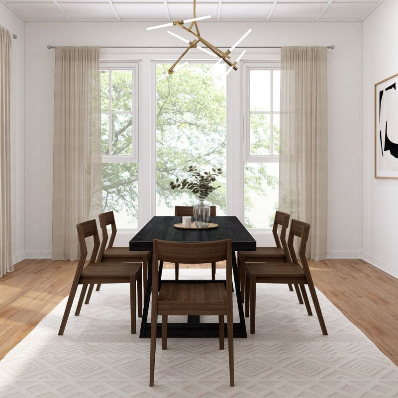 Plank+Beam 72" Classic Solid Wood Dining Table Set, Black Wirebrush, + 6 Chairs Black