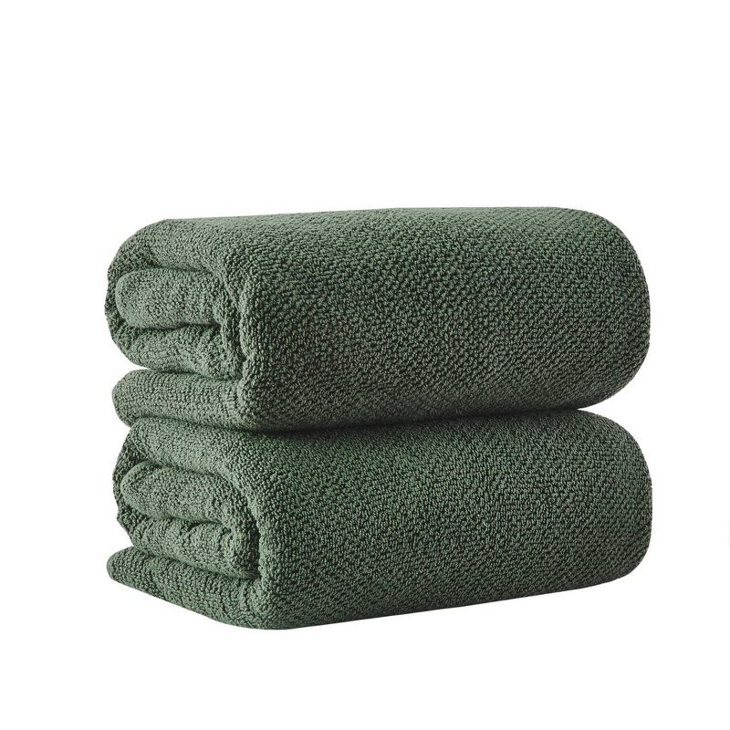 Cotton Quick Dry Textured Single Towel - Great Bay Home (Forest Green, Bath Sheet - Set of 2).