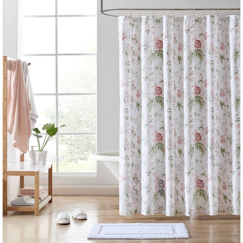 Laura Ashley Breezy Floral Cotton Pink Shower Curtain