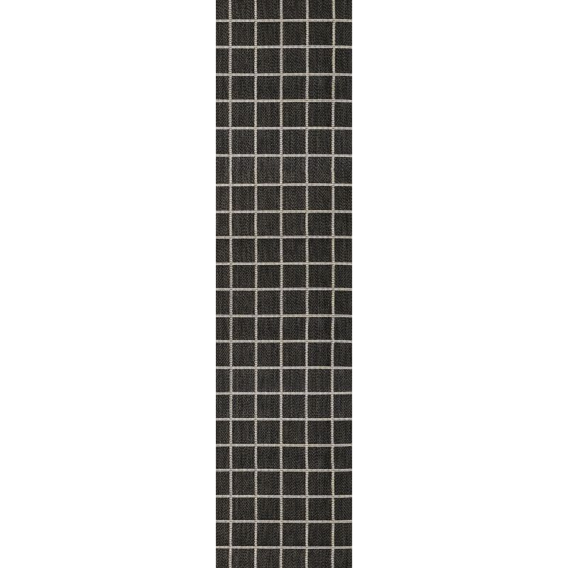 2' x 8' Grid Modern Squares Indoor/Outdoor Runner Rug, Black/Cream - JONATHAN Y