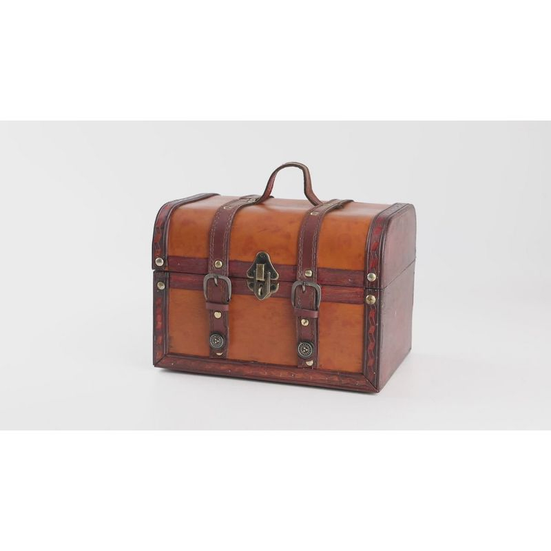 Vintiquewise Decorative Wood Leather Treasure Box - Large Trunk
