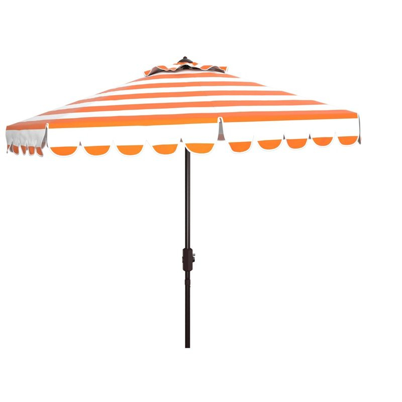 Maui Single Scallop Striped 9Ft Crank Push Button Tilt Umbrella - PAT8011 - Orange - Safavieh