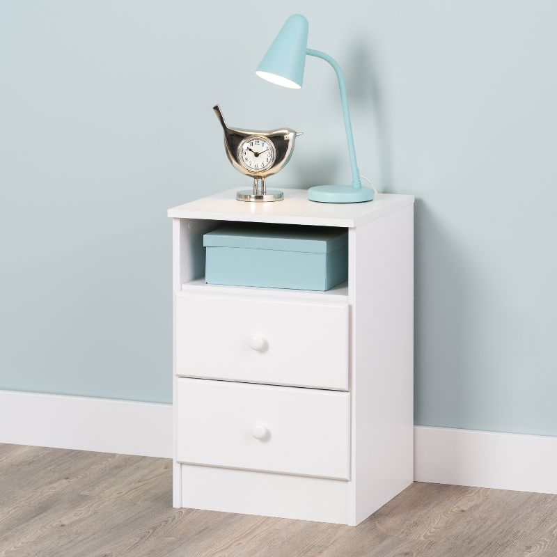 Prepac Astrid 2 Drawer Nightstand White: Modern Style, MDF, Includes Anti-Tip Hardware, for All Ages