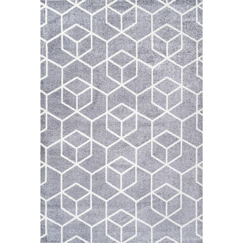 4'x6' Tumbling Blocks Modern Geometric Area Rug, Gray/White - JONATHAN Y
