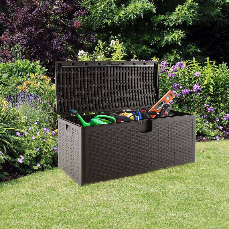 Costway 100 Gallon Patio Deck Box Outdoor Waterproof Storage Container for Tools Toys Brown
