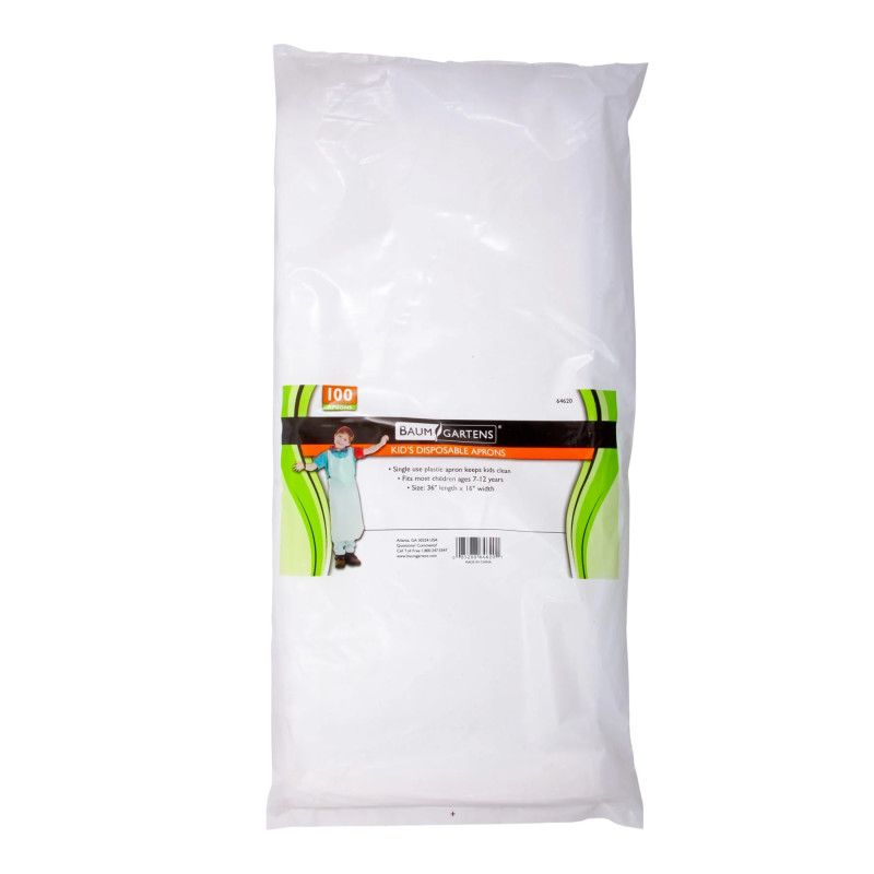 Baumgartens Bib Style Kids Disposable Aprons, White - Case of 100
