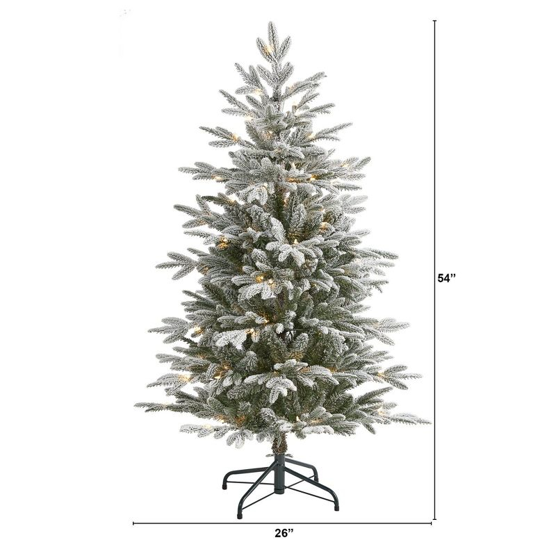 Nearly Natural 4.5-ft Flocked Manchester Spruce Artificial Christmas Tree with 100 Lights and 357 Bendable Branches