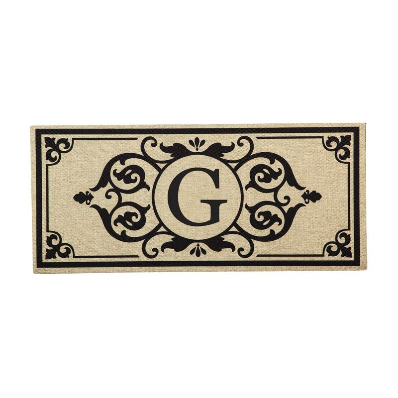 Evergreen Enterprises, Inc Monogram Cambridge Monogram Burlap Sassafras Switch 22 in. x 10 in. Non-Slip Indoor Door Mat